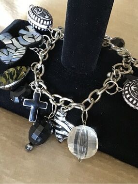 Silver-Tone and Black Charm Bracelet - Women Jewelry